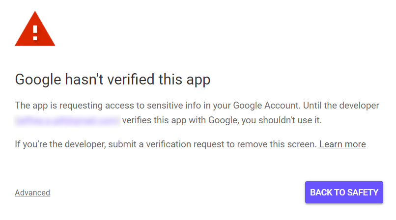 Google Drive authorization flow, step 2